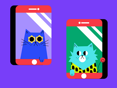 Meow! cat cats cellphone character chat illustration kitty phone vector