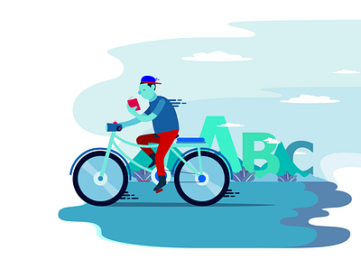 Reading while Biking art bicycle bike book illustration illustration art illustration design illustration digital letter literation reading study uidesign vector