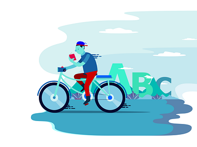 Reading while Biking art bicycle bike book illustration illustration art illustration design illustration digital letter literation reading study uidesign vector