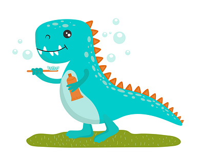 Cute little baby dinosaur with a toothbrush and paste вектор динозавр динозавр чистит зубы милый динозавр плоский иллюстрация ребенок динозавр