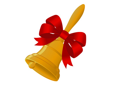 Golden metal bell with a red bow
