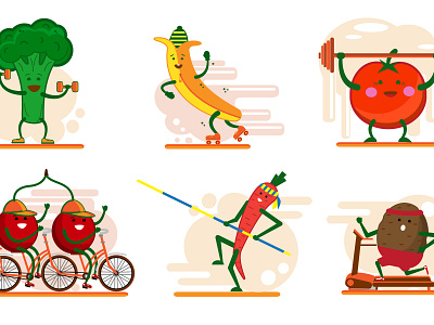 Cute Smiling Fruits And Vegatables Involved In Sports