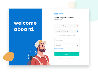 [ui & ux] Login/Register 2d branding card clean ui colors design ferry figma flat illustration illustrations login minimal travel ui ux