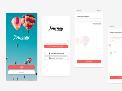 Trip planner app - sign up process