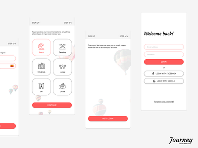 Trip planner app - sign up process & login