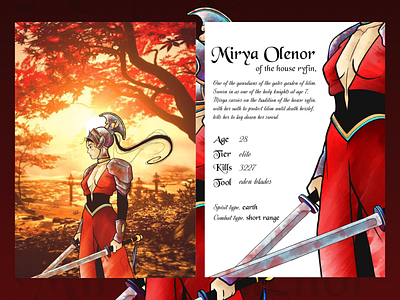 Mirya Olenor character character design fighter graphic illustration photoshop typograpgy warrior women