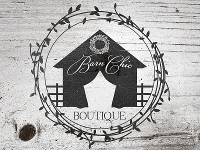 Barn Chic Boutique Logo awaken design company barn brand branding design fence identity logo texture vines wood wreath