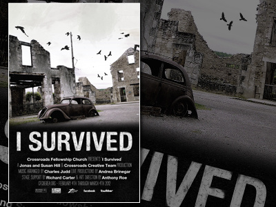 "I Survived" Sermon Series | Crossroads Fellowship Church awaken awaken design awaken design company bird church city dark design destroyed graphic graphic design grunge old photo photoshop post apocalyptic