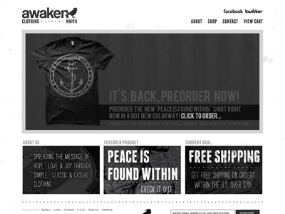 Awaken Clothing Website (Grayscale for the win!) awaken awaken clothing awaken company awaken design awaken design company black black and white brand clean clothing css css3 ecommerce indie minimal shirts shop simple ui user interface ux web web design webdesign white