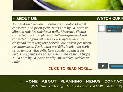 Michaels Catering Website Footer awaken awaken company awaken design awaken design company css css3 design food graphic design green html html5 navigation organic textures ui user interface web web design webdesign website wordpress yellow