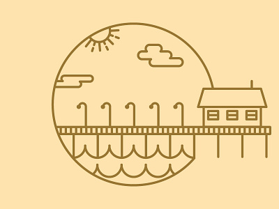 Pier building clouds design dock house icon logo modern ocean pier sun water