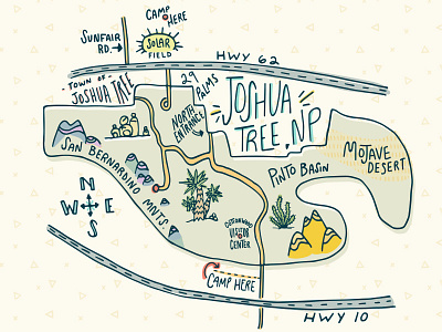 Joshua Tree Map cactus camping compass desert drawing explore illustration joshua tree map mountains national park