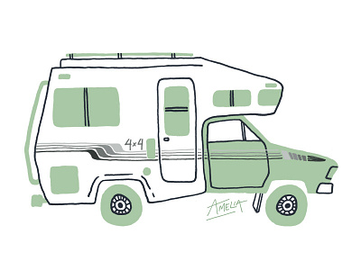 Amelia 4x4 camper camping car digital illustration illustration rv sketch toyota truck vanlife