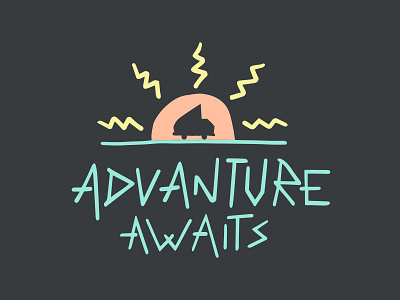 Advanture Awaits adventure camper car illustration sun sunset typography van vanagon vanlife volkswagon vw