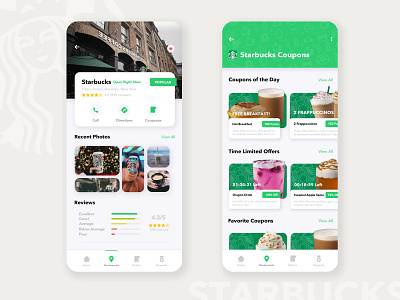 Starbucks - Loyalty App Coupons app branding dashboard flat food home illustration landing minimal mobile order simple ui ui design uiux ux vector web