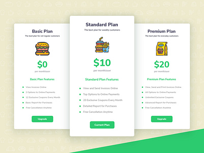 Subscription Plan branding clean dailyui design flat food graphicdesign green icons illustration landing page minimal prices simple subscription ui user interface ux vector website