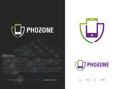 Phozone Logo Design alart brand creative favicon green icon identity logo logo design logos logotype minimalist minimalist logo mobile mobile app modern phone purple security shield