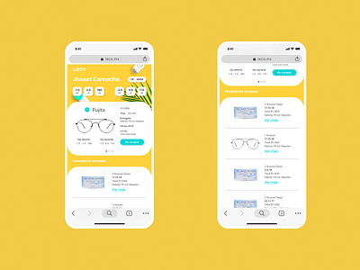 LECO profile - 2 android app design ecommerce eyes glasses ios profile ui ux uxui yellow