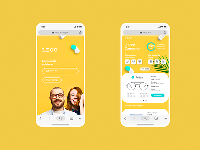 LECO profile - 1 android app buy design ecommerce eyes glasses ios login mobile prescription ui ux uxui yellow