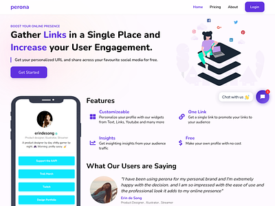 SaaS Landing Page , Link Sharing App Landing Page - perona.id landing page link sharing linktree saas ui