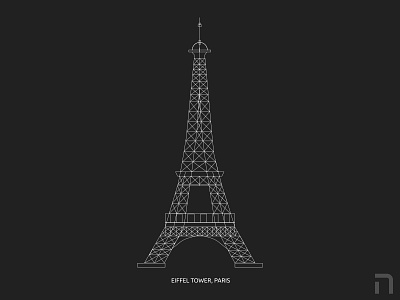 Eiffel Tower Illustration architecture blackandwhite design figma flat illustration monuments simple