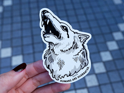 Humans Are Overrated design drawing humanity illustration sticker wolf