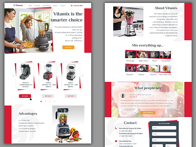 Landing page for blender sales. blender design landing mixer page red web