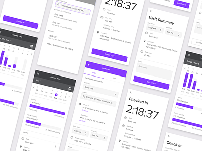Logging Time app check in check out design logging logging time material colors material design mobile app product design purple time management timer tracking time ui ux