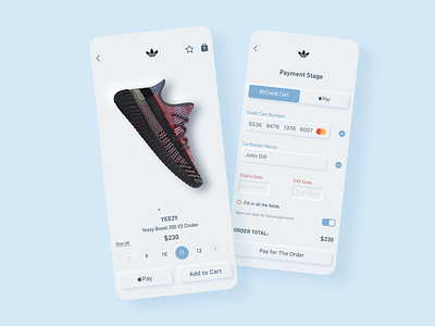 YEEZY Boost Card adidas app cinder design figma hypebeast icon ios mobile ui neomorphism payment form productcard sneaker sneakerhead ui ux yeezyboost