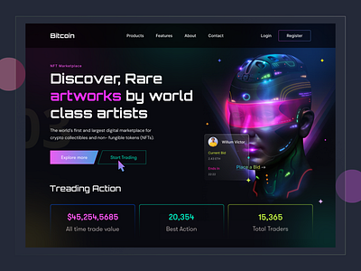 NFT Marketplace Website Design 3d artgallery artwork blockchain branding cryptoart cryptoartist digitalart landingpage logo nftart nftartist nftartists nftcollection nftcollector nftcommunity nfts raredigitalart ui uiux design