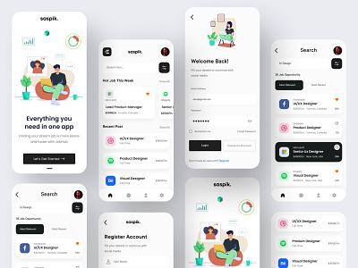 Job Finder App Design android app career employee find job find work hire ios job application job finder job listing job portal job search mobile mobile app mobile design simple uiux ux vacancies