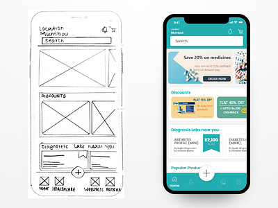 Homescreen - Pharma App app design paper sketch sketches ui ux