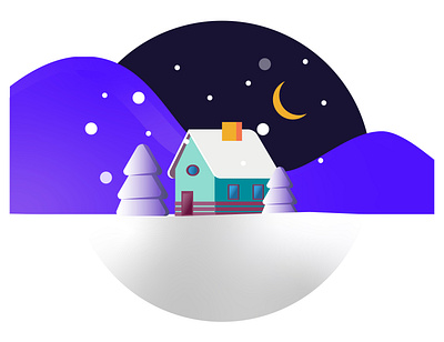 House on a winter night with a month in the sky architecture art background blue building card cartoon celebration christmas cold cute decoration design element evening flat greeting happy holiday home