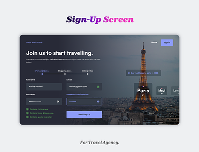 #DailyUi Day 1 - Sign Up page for travel agency. graphic design ui