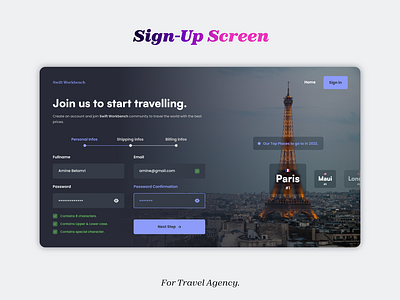 #DailyUi Day 1 - Sign Up page for travel agency.