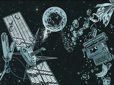 Cosmic Dust drawing editorial graphic design illustration ink ink bad company magazine satellite sci fi space