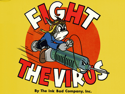 Fight The Virus ad boy cartoon cat character design covid drawing graphic design illustration ink bad company lettering mascot old school pandemic syringe typography vaccine