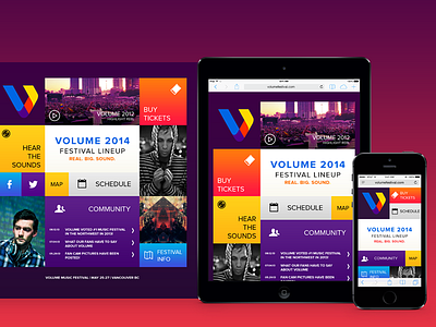 Volume Music Festival responsive layouts concept design desktop grid interface ipad iphone project responsive tiles web