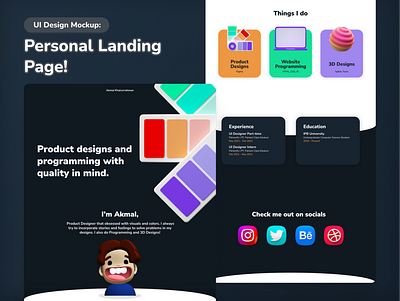 UI Design: Personal Landing Page! 3d branding landing page ui