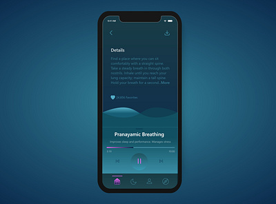 Meditation app app branding breathing concept dark theme design flat gradients icon meditation minimal mobile ui player ui