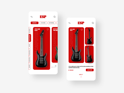 ESP Guitars website clear concept design esp guitar guitar interface mobile mobile ui red shot ui visual web website