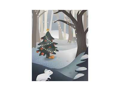 Winter postcard 2020 cat character christmas card christmas tree flat illustration illustrator mouse newyear postcard snow vector