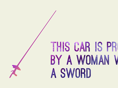 This car is protected by a woman with a sword