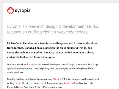 Syropia v5 canada personal portfolio website