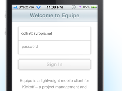 Equipe - Sign In app blue clean equipe kickoff light login mobile sign in web white