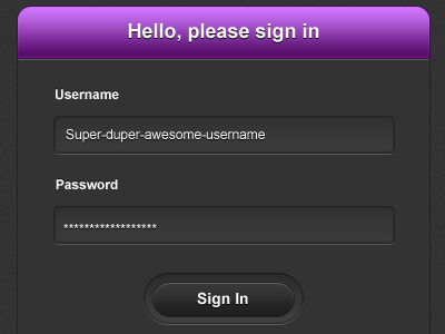 Sign In Panel button dark form login purple sign in