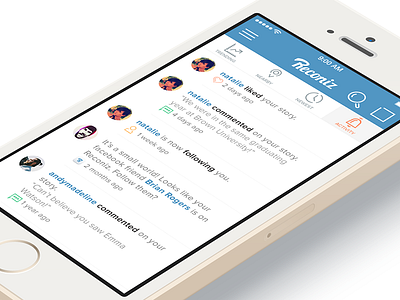 Activity Feed activity feed clean entertainment feed flat icons ios minimal navigation reconiz tab bar ui
