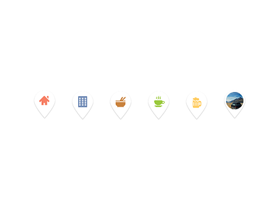 Pins buildings clean flat food icons location map pins