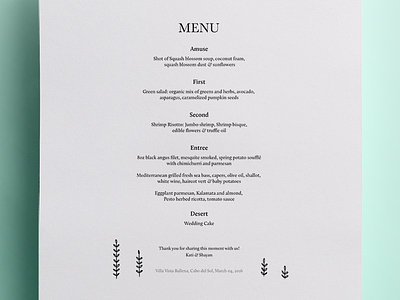 Dinner Menu baskerville design dinner menu food meals menus print typography wedding