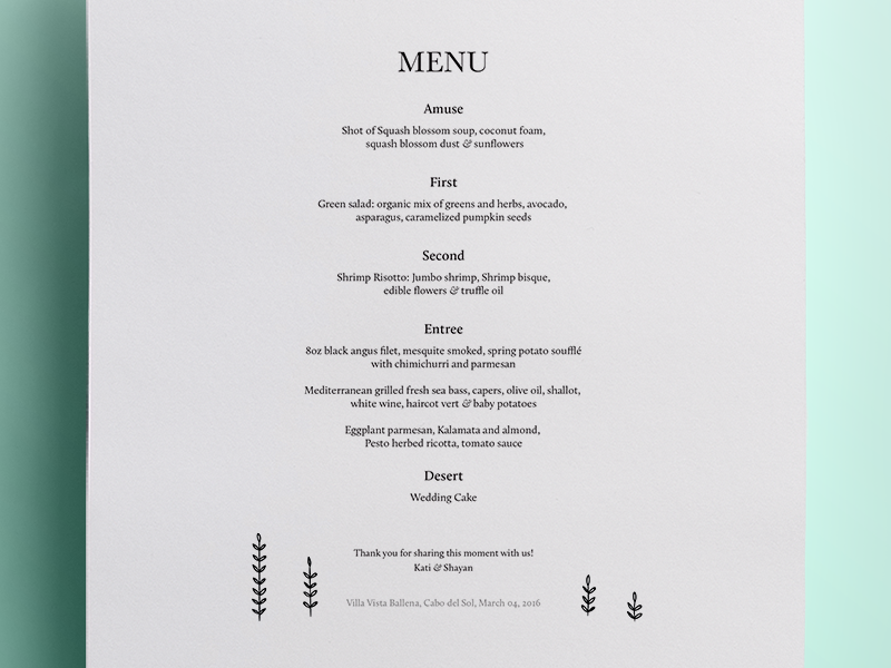 Dinner Menu typography design food baskerville wedding menus meals print dinner menu